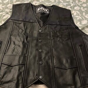 HWK Men's Black Leather Motorcycle Vest